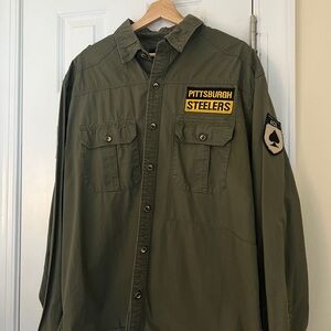 NFL Pittsburgh Steelers Army Green Ace Salute Field Jacket Rare XXL #USA